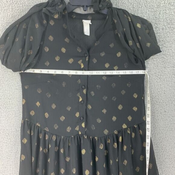 H&M Tunic Top Womens Peasant Sheer Size S Boho Black Oversized - Picture 3 of 8